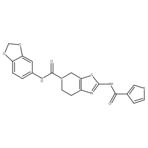 N-(benzo[d][1,3]dioxol-5-yl)-2-(thiophene-3-carboxamido)-6,7-dihydrothiazolo[5,4-c]pyridine-5(4H)-carboxamide结构式