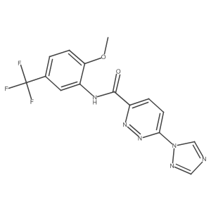 N-(2-methoxy-5-(trifluoromethyl)phenyl)-6-(1H-1,2,4-triazol-1-yl)pyridazine-3-carboxamide结构式