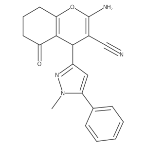 2-Amino-4-(1-methyl-5-phenyl-1H-pyrazol-3-YL)-5-oxo-5,6,7,8-tetrahydro-4H-chromen-3-YL cyanide结构式