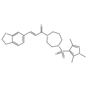 (E)-3-(benzo[d][1,3]dioxol-5-yl)-1-(4-((1,3,5-trimethyl-1H-pyrazol-4-yl)sulfonyl)-1,4-diazepan-1-yl)prop-2-en-1-one结构式