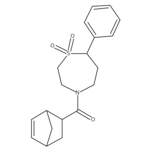 Bicyclo[2.2.1]hept-5-en-2-yl(1,1-dioxido-7-phenyl-1,4-thiazepan-4-yl)methanone结构式