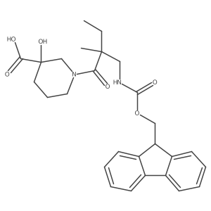 1-{2-[({[(9H-fluoren-9-yl)methoxy]carbonyl}amino)methyl]-2-methylbutanoyl}-3-hydroxypiperidine-3-carboxylic acid结构式