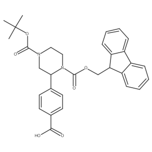 4-(1-(((9H-Fluoren-9-YL)methoxy)carbonyl)-4-(tert-butoxycarbonyl)piperazin-2-YL)benzoic acid Structure