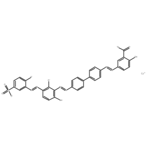 Benzoate, 2-hydroxy-5-[2-[4'-[2-[6-hydroxy-2-olato-3-[2-(2-olato-5-sulfonatophenyl)diazenyl]phenyl]diazenyl][1,1'-biphenyl]-4-yl]diazenyl]-, copper(2+) salt (1:1) Structure