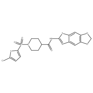 N-([1,3]dioxolo[4',5':4,5]benzo[1,2-d]thiazol-6-yl)-1-((5-chlorothiophen-2-yl)sulfonyl)piperidine-4-carboxamide结构式