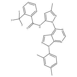 N-{1-[1-(2,4-dimethylphenyl)-1H-pyrazolo[3,4-d]pyrimidin-4-yl]-3-methyl-1H-pyrazol-5-yl}-2-(trifluoromethyl)benzamide结构式