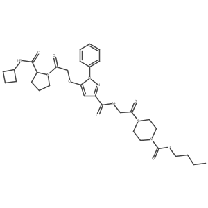butyl 4-{2-[(5-{2-[(2S)-2-(cyclobutylcarbamoyl)pyrrolidin-1-yl]-2-oxoethoxy}-1-phenyl-1H-pyrazol-3-yl)formamido]acetyl}piperazine-1-carboxylate结构式
