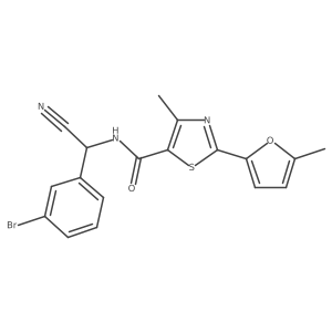 N-[(3-bromophenyl)(cyano)methyl]-4-methyl-2-(5-methylfuran-2-yl)-1,3-thiazole-5-carboxamide结构式