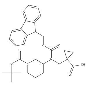 1-[({1-[(tert-butoxy)carbonyl]piperidin-3-yl}({[(9H-fluoren-9-yl)methoxy]carbonyl})amino)methyl]cyclopropane-1-carboxylic acid结构式