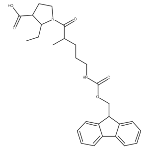 2-ethyl-1-[5-({[(9H-fluoren-9-yl)methoxy]carbonyl}amino)-2-methylpentanoyl]pyrrolidine-3-carboxylic acid结构式