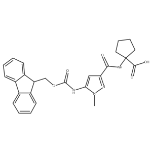 1-[5-({[(9H-fluoren-9-yl)methoxy]carbonyl}amino)-1-methyl-1H-pyrazole-3-amido]cyclopentane-1-carboxylic acid Structure
