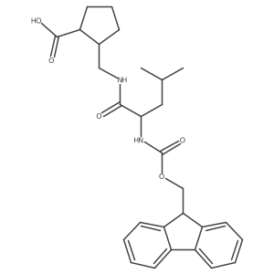 rac-(1R,2S)-2-{[2-({[(9H-fluoren-9-yl)methoxy]carbonyl}amino)-4-methylpentanamido]methyl}cyclopentane-1-carboxylic acid Structure