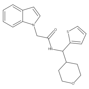 2-(1H-indol-1-yl)-N-((tetrahydro-2H-pyran-4-yl)(thiophen-2-yl)methyl)acetamide结构式