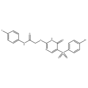 2-({5-[(4-bromophenyl)sulfonyl]-6-oxo-1,6-dihydropyrimidin-2-yl}sulfanyl)-N-(4-fluorophenyl)acetamide结构式