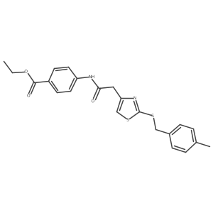 Ethyl 4-(2-(2-((4-methylbenzyl)thio)thiazol-4-yl)acetamido)benzoate结构式