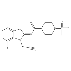 (E)-N-(4-fluoro-3-(prop-2-yn-1-yl)benzo[d]thiazol-2(3H)-ylidene)-1-(methylsulfonyl)piperidine-4-carboxamide结构式