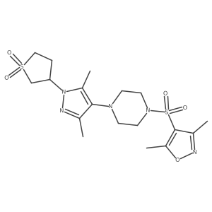 3-(4-(4-((3,5-dimethylisoxazol-4-yl)sulfonyl)piperazin-1-yl)-3,5-dimethyl-1H-pyrazol-1-yl)tetrahydrothiophene 1,1-dioxide Structure