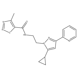 N-(2-(5-cyclopropyl-3-(pyridin-2-yl)-1H-pyrazol-1-yl)ethyl)-4-methyl-1,2,3-thiadiazole-5-carboxamide结构式