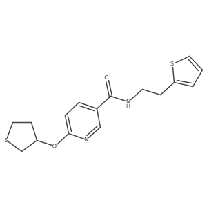 6-((tetrahydrothiophen-3-yl)oxy)-N-(2-(thiophen-2-yl)ethyl)nicotinamide Structure