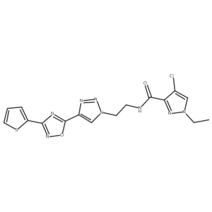 4-chloro-1-ethyl-N-(2-(4-(3-(thiophen-2-yl)-1,2,4-oxadiazol-5-yl)-1H-1,2,3-triazol-1-yl)ethyl)-1H-pyrazole-3-carboxamide Structure