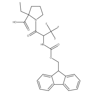 2-ethyl-1-[2-({[(9H-fluoren-9-yl)methoxy]carbonyl}amino)-3,3,3-trifluoropropanoyl]pyrrolidine-2-carboxylic acid结构式