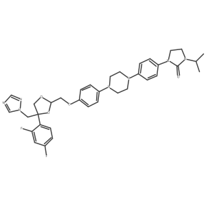 1-[4-[4-[4-[[(4S)-4-(2,4-difluorophenyl)-4-(1,2,4-triazol-1-ylmethyl)-1,3-dioxolan-2-yl]methoxy]phenyl]piperazin-1-yl]phenyl]-3-propan-2-ylimidazolidin-2-one结构式