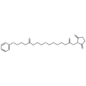 2,5-Dioxopyrrolidin-1-yl 3-(2-(2-(3-(pyridin-2-yldisulfanyl)propanamido)ethoxy)ethoxy)propanoate Structure