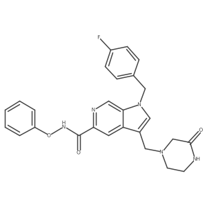 1h-Pyrrolo[2,3-c]pyridine-5-carboxamide,1-[(4-fluorophenyl)methyl]-3-[(3-oxo-1-piperazinyl)methyl]-n-phenoxy- Structure