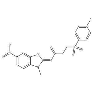 (E)-3-((4-fluorophenyl)sulfonyl)-N-(3-methyl-6-nitrobenzo[d]thiazol-2(3H)-ylidene)propanamide结构式