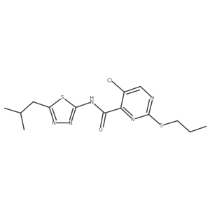 5-chloro-N-[5-(2-methylpropyl)-1,3,4-thiadiazol-2-yl]-2-(propylsulfanyl)pyrimidine-4-carboxamide结构式