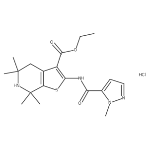 ethyl 5,5,7,7-tetramethyl-2-(1-methyl-1H-pyrazole-5-carboxamido)-4,5,6,7-tetrahydrothieno[2,3-c]pyridine-3-carboxylate hydrochloride结构式