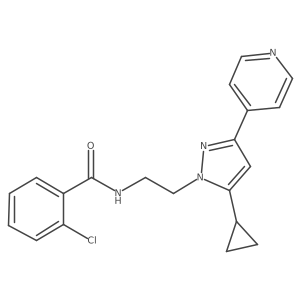 2-chloro-N-(2-(5-cyclopropyl-3-(pyridin-4-yl)-1H-pyrazol-1-yl)ethyl)benzamide结构式