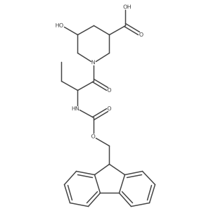 1-[(2R)-2-({[(9H-fluoren-9-yl)methoxy]carbonyl}amino)butanoyl]-5-hydroxypiperidine-3-carboxylic acid结构式