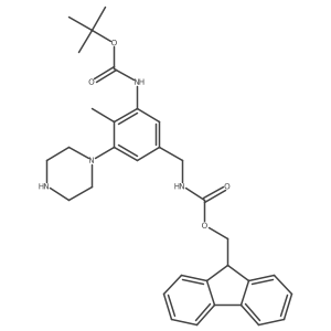 (9H-fluoren-9-yl)methyl N-[(3-{[(tert-butoxy)carbonyl]amino}-4-methyl-5-(piperazin-1-yl)phenyl)methyl]carbamate Structure
