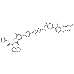 2H-Isoindole-2-acetamide, |A-(6,7-dihydro-5H-pyrrolo[1,2-c]imidazol-1-yl)-6-[4-[6-[2-[1-[4-[[(3S)-2,6-dioxo-3-piperidinyl]amino]-2-fluorophenyl]-4-hydroxy-4-piperidinyl]acetyl]-2,6-diazaspiro[3.3]hept-2-yl]phenyl]-4-fluoro-1,3-dihydro-1-oxo-N-2-thiazolyl- Structure