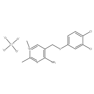 4-Amino-5-{[(3,4-dichlorophenyl)sulfanyl]methyl}-1,2-dimethylpyrimidin-1-ium perchlorate Structure