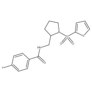 4-fluoro-N-((1-(thiophen-2-ylsulfonyl)pyrrolidin-2-yl)methyl)benzamide Structure