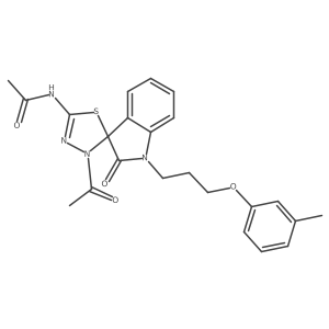 N-[4-acetyl-1'-[3-(3-methylphenoxy)propyl]-2'-oxospiro[1,3,4-thiadiazole-5,3'-indole]-2-yl]acetamide结构式