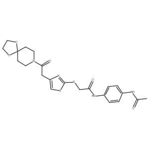 N-(4-acetamidophenyl)-2-((4-(2-oxo-2-(1,4-dioxa-8-azaspiro[4.5]decan-8-yl)ethyl)thiazol-2-yl)thio)acetamide Structure