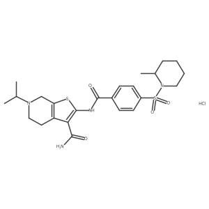 6-Isopropyl-2-(4-((2-methylpiperidin-1-yl)sulfonyl)benzamido)-4,5,6,7-tetrahydrothieno[2,3-c]pyridine-3-carboxamide hydrochloride结构式