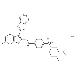 N-(3-(benzo[d]thiazol-2-yl)-6-methyl-4,5,6,7-tetrahydrothieno[2,3-c]pyridin-2-yl)-4-(N,N-bis(2-methoxyethyl)sulfamoyl)benzamide hydrochloride结构式