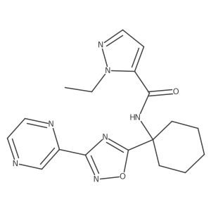 1-ethyl-N-(1-(3-(pyrazin-2-yl)-1,2,4-oxadiazol-5-yl)cyclohexyl)-1H-pyrazole-5-carboxamide结构式