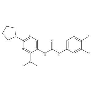 1-(3-Chloro-4-fluorophenyl)-3-(4-(dimethylamino)-2-(pyrrolidin-1-yl)pyrimidin-5-yl)urea结构式