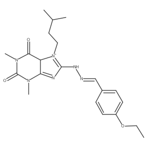 8-[(2E)-2-[(4-ethoxyphenyl)methylidene]hydrazinyl]-1,3-dimethyl-7-(3-methylbutyl)-5H-purin-7-ium-2,6-dione结构式