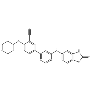 5-(4-((2-oxo-2,3-dihydrobenzo[d]oxazol-5-yl)amino)-1,3,5-triazin-2-yl)-2-((tetrahydro-2H-pyran-4-yl)oxy)benzonitrile Structure