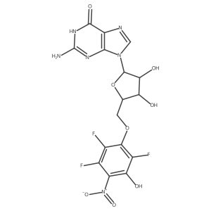 2-Amino-9-((2R,3R,4S,5R)-3,4-dihydroxy-5-((2,3,6-trifluoro-5-hydroxy-4-nitrophenoxy)methyl)tetrahydrofuran-2-yl)-3,9-dihydro-6H-purin-6-one结构式