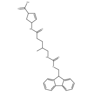 4-[5-({[(9H-fluoren-9-yl)methoxy]carbonyl}amino)-4-methylpentanamido]cyclopent-2-ene-1-carboxylic acid Structure
