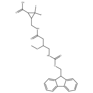 rac-(1R,3S)-3-{[4-({[(9H-fluoren-9-yl)methoxy]carbonyl}amino)-3-methoxybutanamido]methyl}-2,2-difluorocyclopropane-1-carboxylic acid Structure
