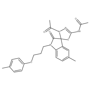 N-{3'-acetyl-5-methyl-1-[3-(4-methylphenoxy)propyl]-2-oxo-1,2-dihydro-3'H-spiro[indole-3,2'-[1,3,4]thiadiazol]-5'-yl}acetamide结构式