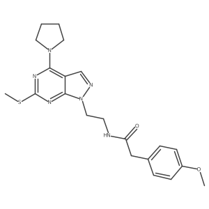 2-(4-methoxyphenyl)-N-(2-(6-(methylthio)-4-(pyrrolidin-1-yl)-1H-pyrazolo[3,4-d]pyrimidin-1-yl)ethyl)acetamide结构式